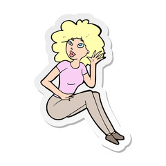 sticker of a cartoon woman listening