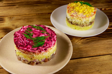Traditional russian layered salads 