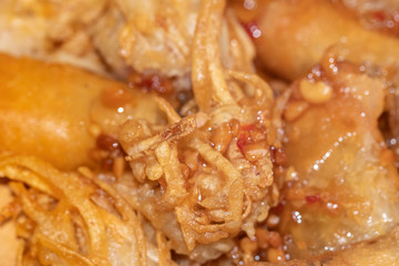 taro Deep fried spring roll on wooden plate