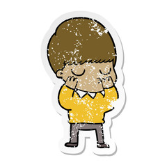 distressed sticker of a cartoon calm boy