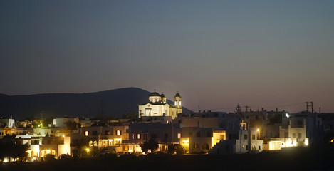 Panoramic night view of the beautiful city of Naoussa