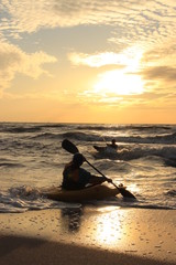 The Baltic coast in autumn, sport in a canoe.