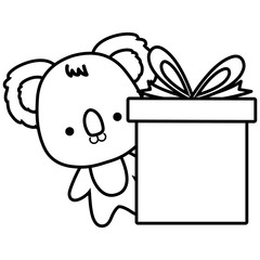cute and little koala with gift
