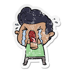 distressed sticker of a cartoon crying man