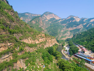 Fototapeta na wymiar Mountain slope aerial view, landscape of Simatai mountain located in Miyun, Beijing, China. 