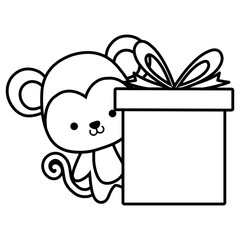 cute and little monkey with gift