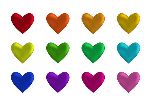 Colorful 3d hearts vector illustration set.