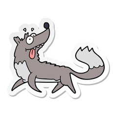 sticker of a cartoon hungry wolf