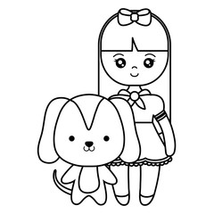 cute and little dog with girl