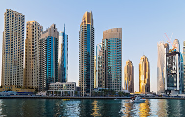 Fototapeta na wymiar Buildings of Dubai Marina bay view skyscrapers, Dubai