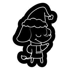 cartoon icon of a smiling elephant wearing scarf wearing santa hat