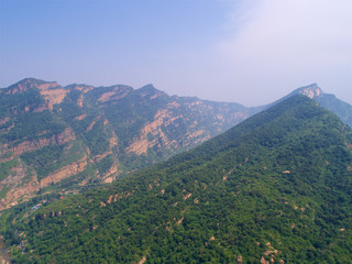 Mountain slope aerial view, landscape of Simatai mountain located in Miyun, Beijing, China. 