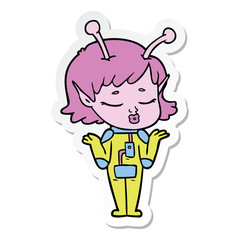 sticker of a cartoon alien girl