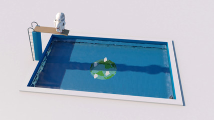 Astronauta en piscina con agua © Borja_Bernal