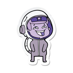 sticker of a cartoon laughing astronaut