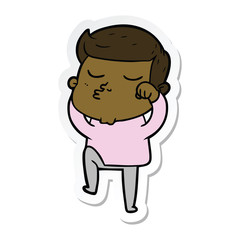 sticker of a cartoon model guy pouting