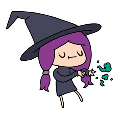 cartoon of cute kawaii witch