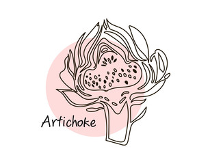 Artichoke. Line art graphic. Restaurant template. Graphic illustration.