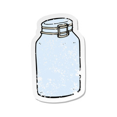 retro distressed sticker of a cartoon glass jar