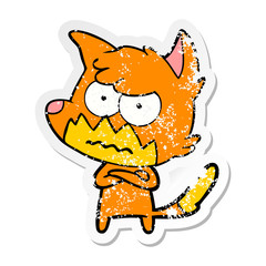distressed sticker of a cartoon annoyed fox