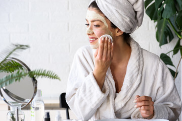 Woman at home having skin care routine. Concept of natural cosmetics skin care.