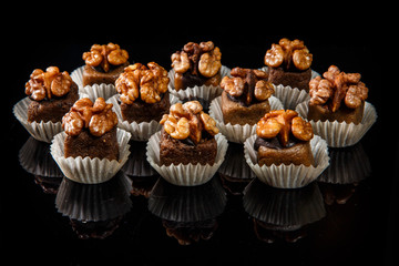 big group of useful organic handmade candies with walnut