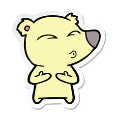 sticker of a cartoon whistling bear