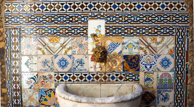 Moroccan style fountain with fine colorful mosaic tiles at a Cafe in Camagüey, Kuba