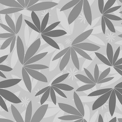 Seamless vector grey tropical pattern silhouette background, papercut foliage in a print design.