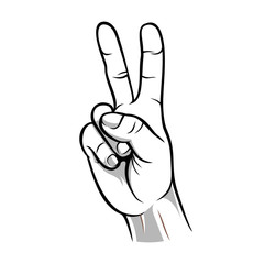 Peace hand finger black white