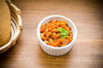 stewed diet beans with vegetables in a bowl