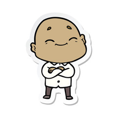 sticker of a cartoon happy bald man