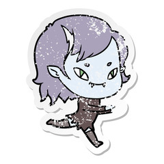 distressed sticker of a cartoon friendly vampire girl running