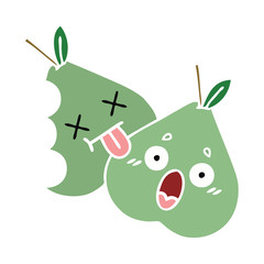 flat color retro cartoon green pear