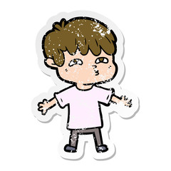 distressed sticker of a cartoon man confused