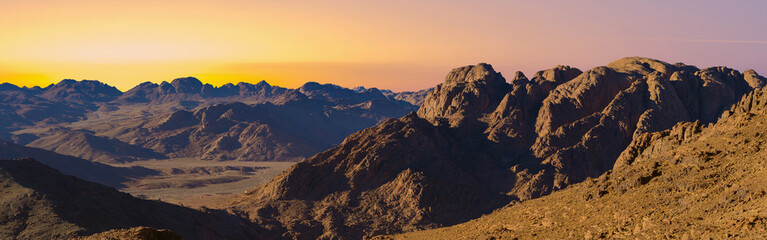 Naklejka premium Amazing Sunrise at Sinai Mountain, Beautiful dawn in Egypt, Beautiful view from the mountain 