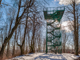 Observation platform, view tower in the forest of Oliwa district in Gdańsk, Poland, at the top of Pacholek hill.