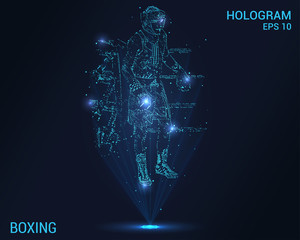 Boxing hologram. Digital and technological background of a Boxing. Futuristic design of a boxer.