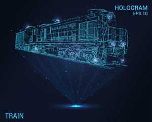 Train hologram. Digital and technological background of the train. Futuristic design of a train.