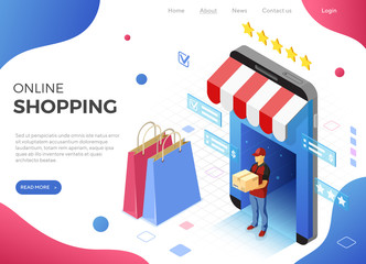 Online Internet Shopping Delivery Isometric Concept