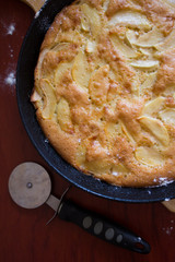 Charlotte pie pan. Apple pie. Homemade baking. Cook at home. Cast-iron pan.