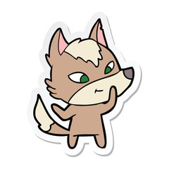 sticker of a friendly cartoon wolf