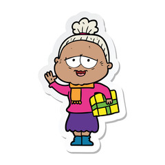sticker of a cartoon happy old lady