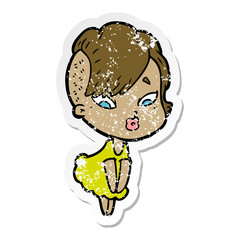 distressed sticker of a cartoon surprised girl