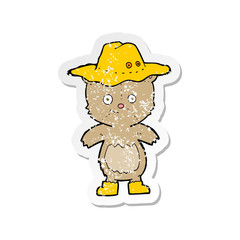 retro distressed sticker of a cartoon bear in hat