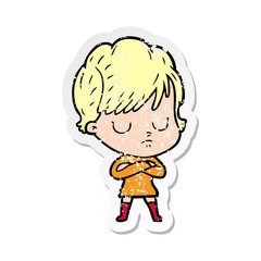 distressed sticker of a cartoon woman