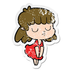 distressed sticker of a cartoon indifferent woman