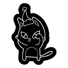 confused cartoon icon of a cat wearing santa hat