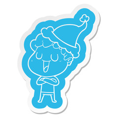 laughing cartoon  sticker of a man wearing santa hat