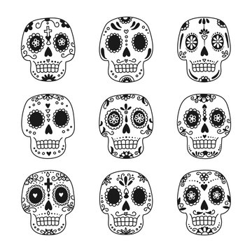 Mexican Day of the Dead skulls set 